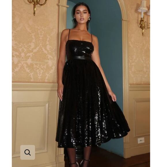 NEW WEWOREWHAT SEQUIN MIDI DRESS BLACK SIZE  4 - Picture 3 of 8